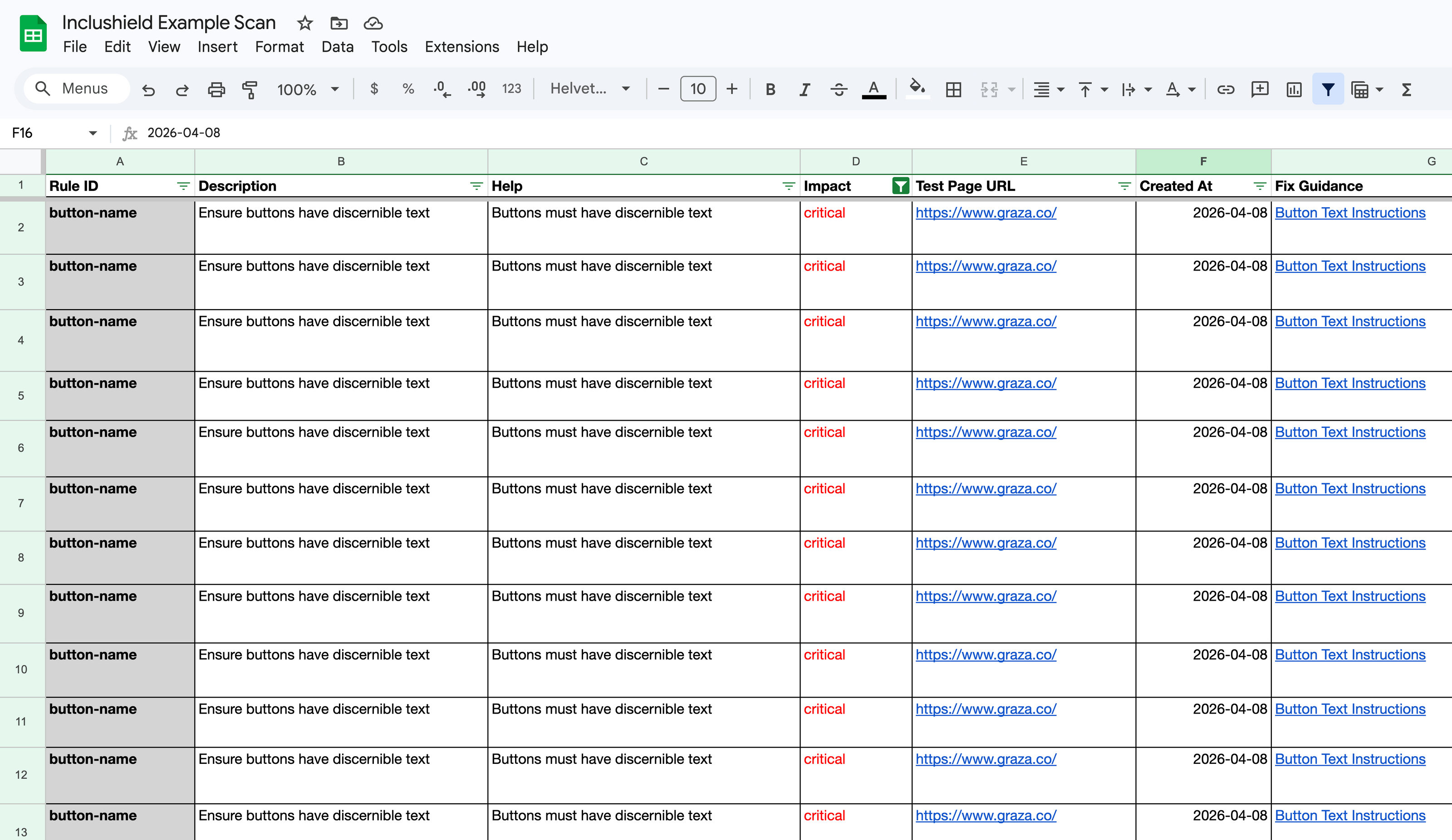 Detailed Findings Spreadsheet Screenshot